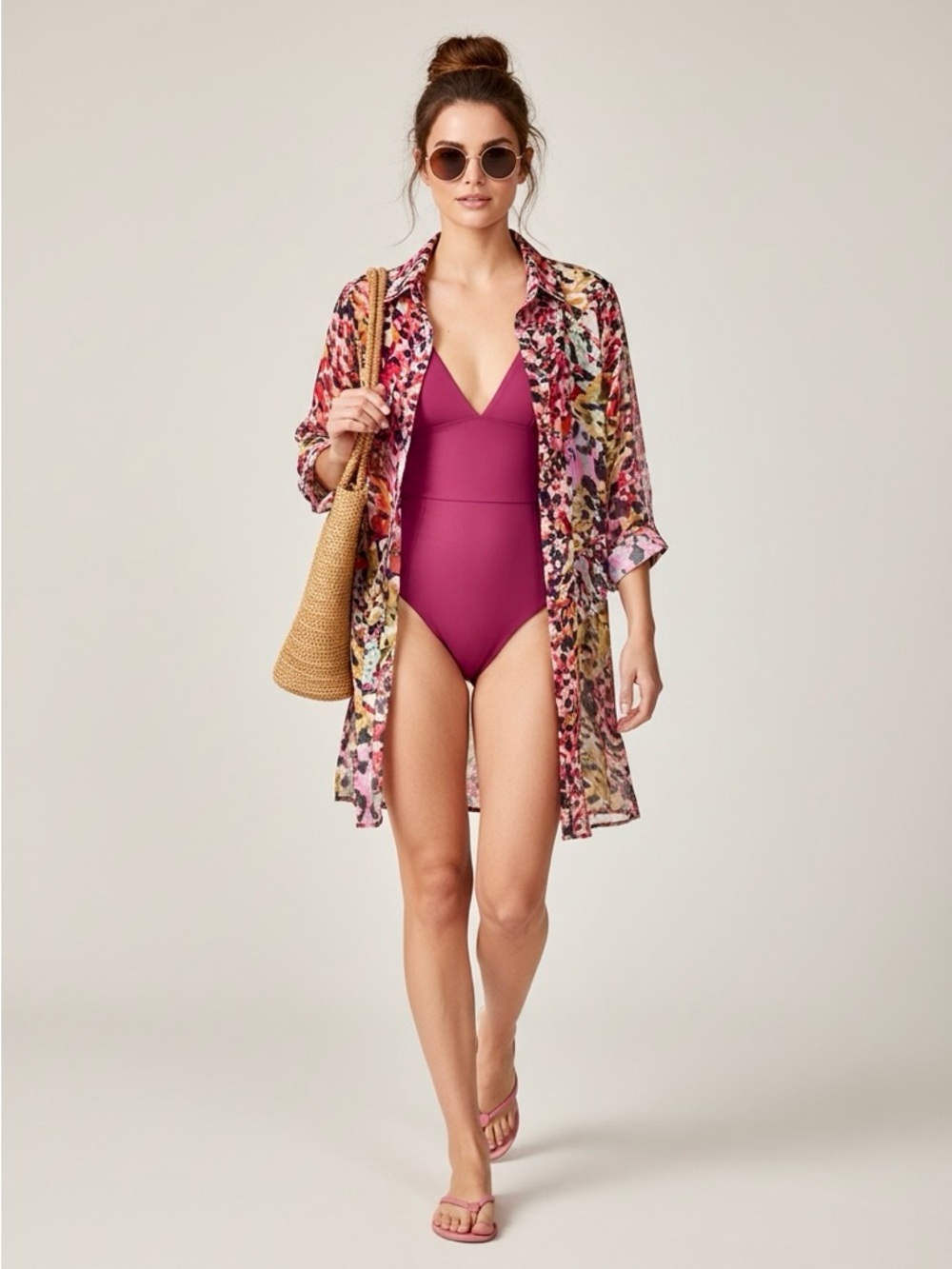 Bleu Rod Beattie abstract floral print swim cover-up. Sz Medium